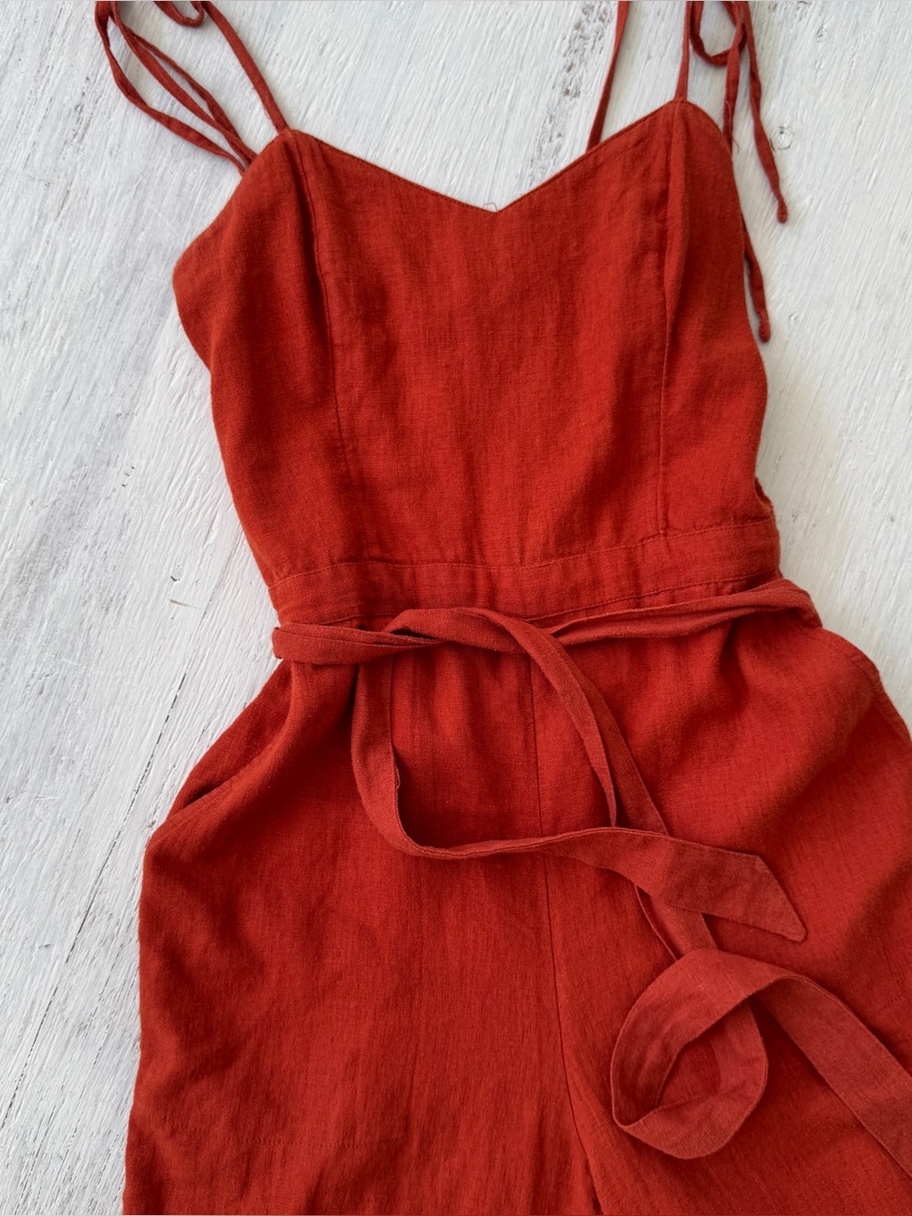 Abercrombie Linen Blend Tie Strap Jumpsuit | Rust Wide Leg Romper XS